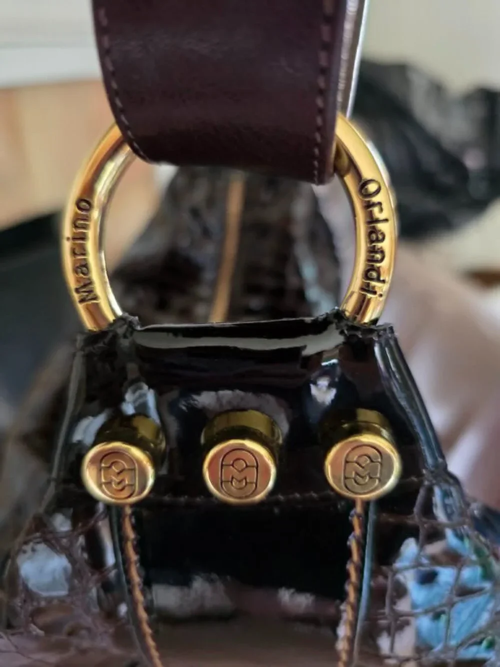 MARINO ORLANDI Made In Italy Leather Sling Backpack Patent Croc Leather